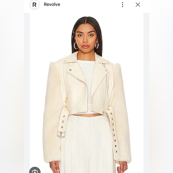 Camila Coelho Florencia Moto Jacket sand beige patent faux fur sleeves biker - Picture 6 of 7